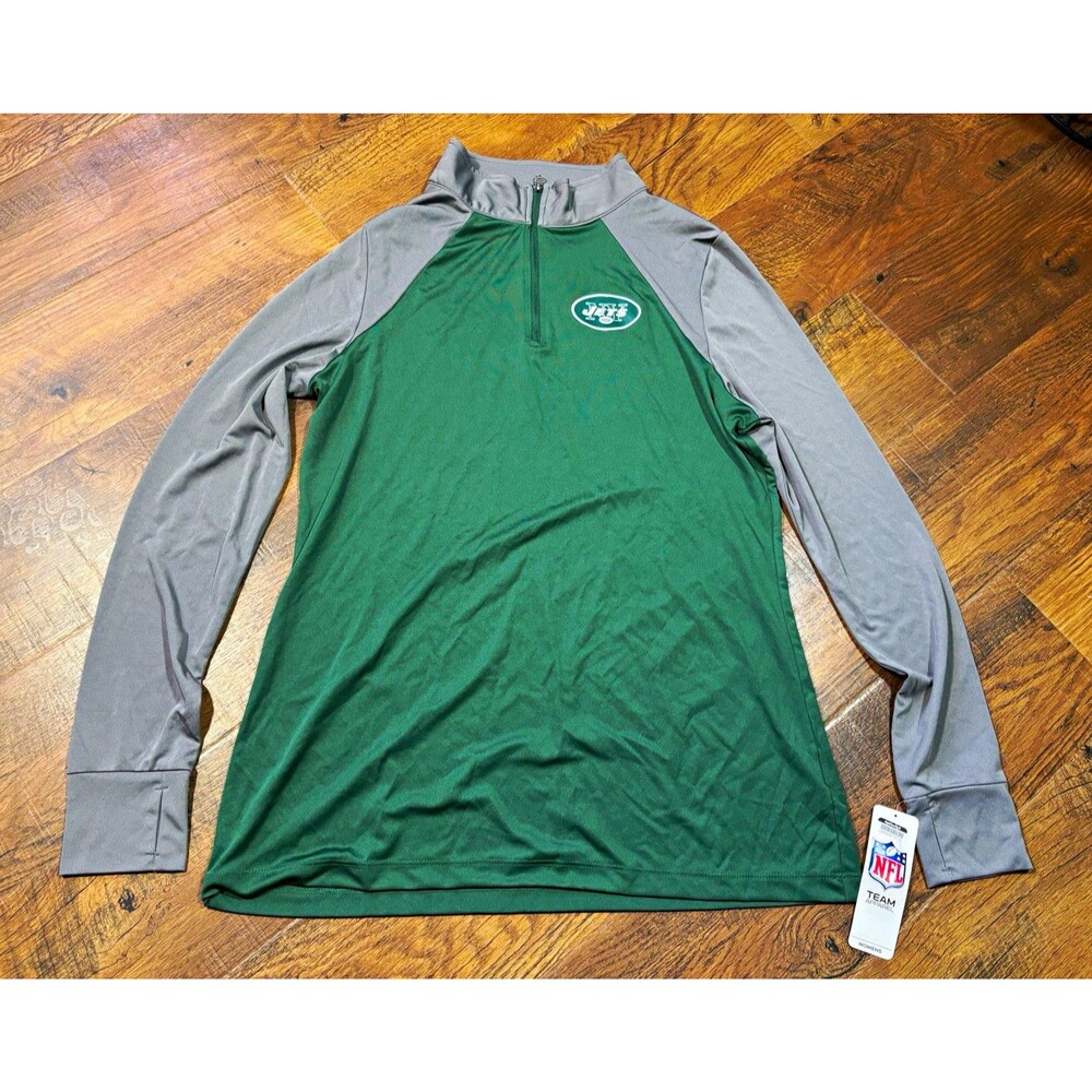 NFL Team Apparel New York Jets Women's XL 1/4 Zip Long Sleeve Shirt Green Gray